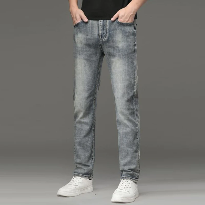 

Men New High End Vintage Slim Fit Jeans Male Warm Versatile Casual Denim Pants Daily Loose Straight Look Taller Trousers