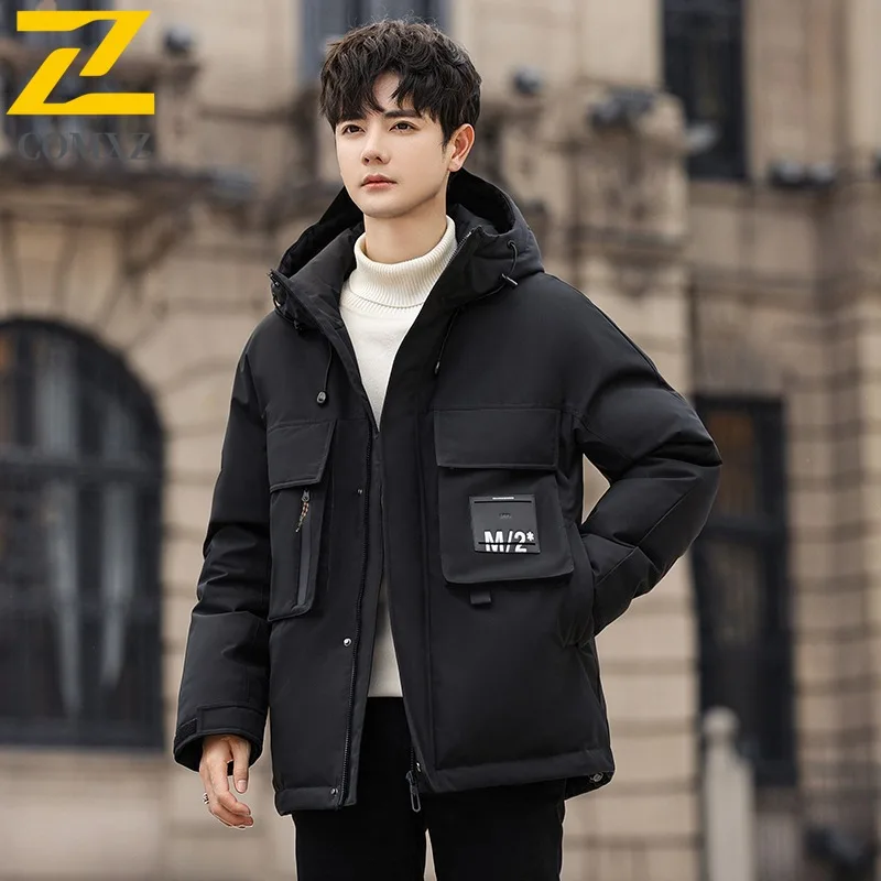 COMXZ 2025 Winter Men's Short down Jacket Trendy All-match Solid Color Cold-proof Warm Parka Business Puffer Jacket Padding Coat