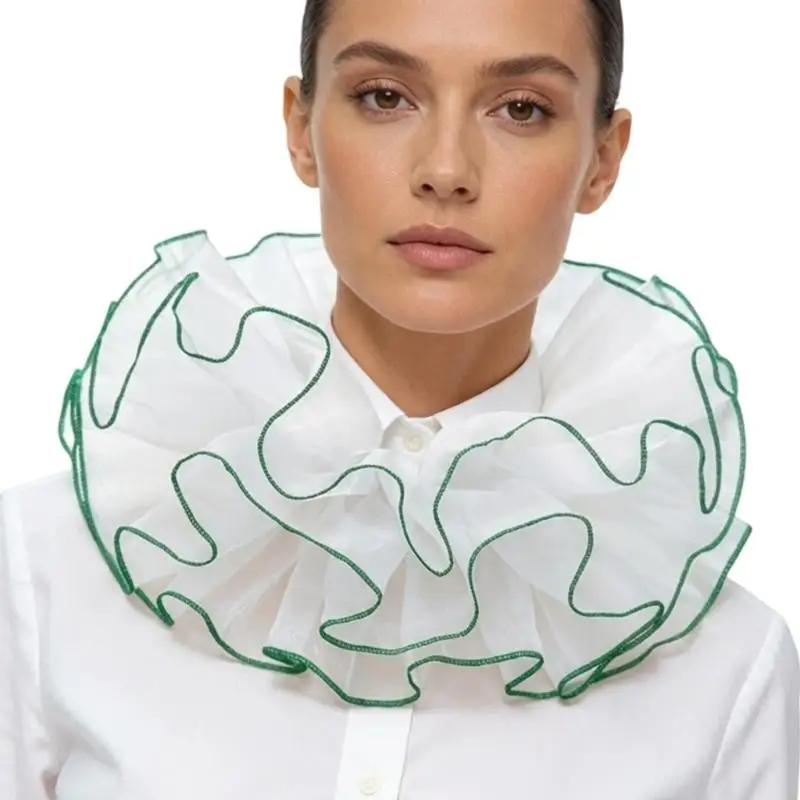 39BD Detachable mesh neck accent with ruffle layers false collar for photo styling