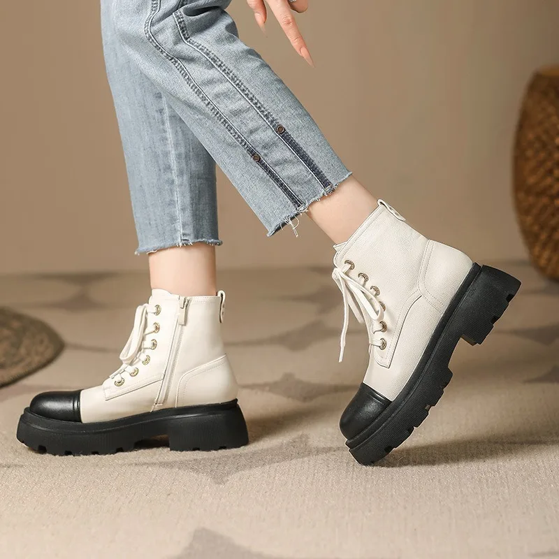 

Factory direct sales of women's boots 2024 new gentle small fragrant wind thick sole all casual strap mid-leg ankle boots