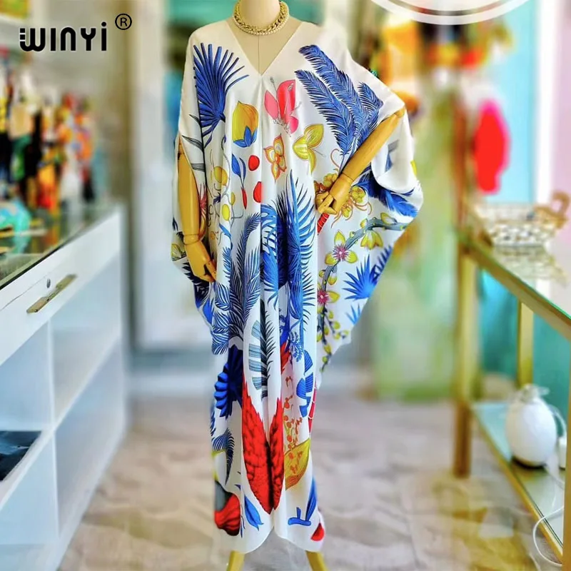 WINYI-Women\'s Retro Printed Party Long Dress,Elegant Kaftan,  V Neck, Long Sleeve,Ladies Fashion,Beach Dress,Summer,party dress