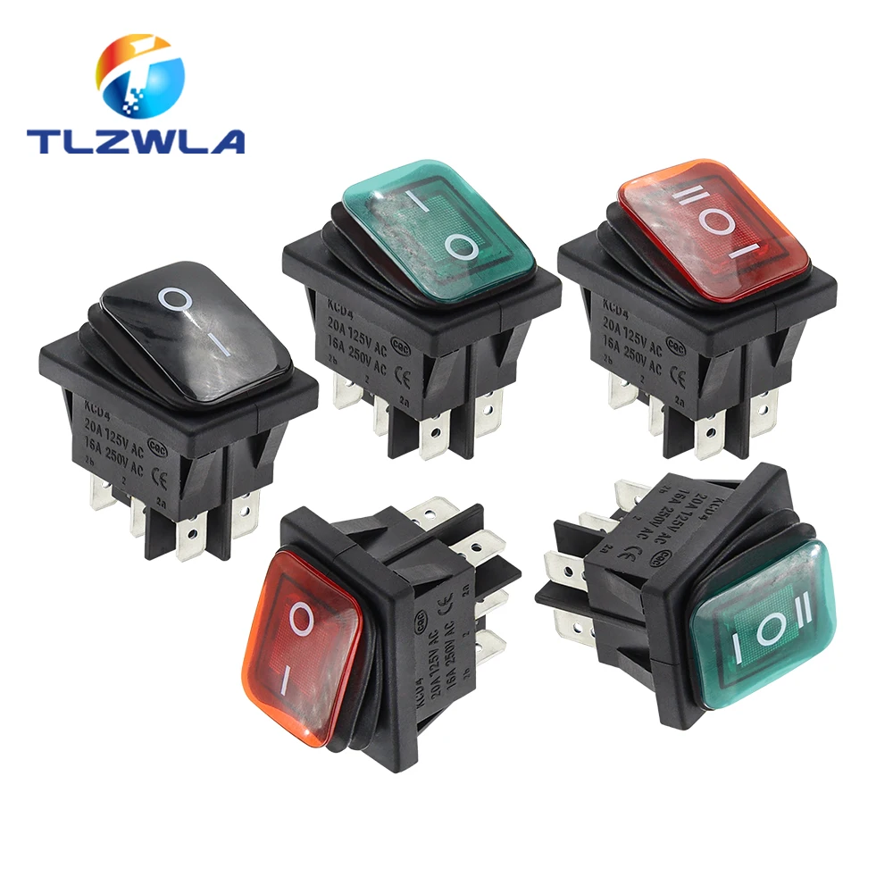 1PCS KCD2 2 ON-OFF ON-OFF-0N 4/6 Pin Heavy Duty Sealed Waterproof Auto Boat Marine Rocker Switch With LED 15A 16A 20A 250V