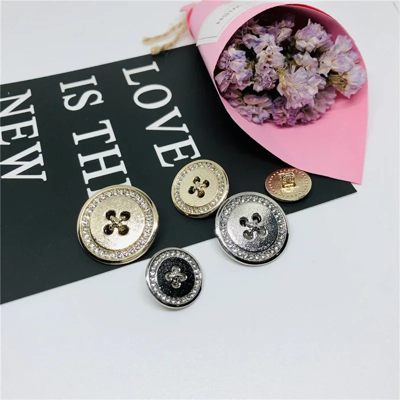 Diamond Studded Button Shirts, Jackets, Clothing Decoration Buttons, Classic Fashion, 4 Holes, 15mm, 20mm, 25mm, 10 Pcs