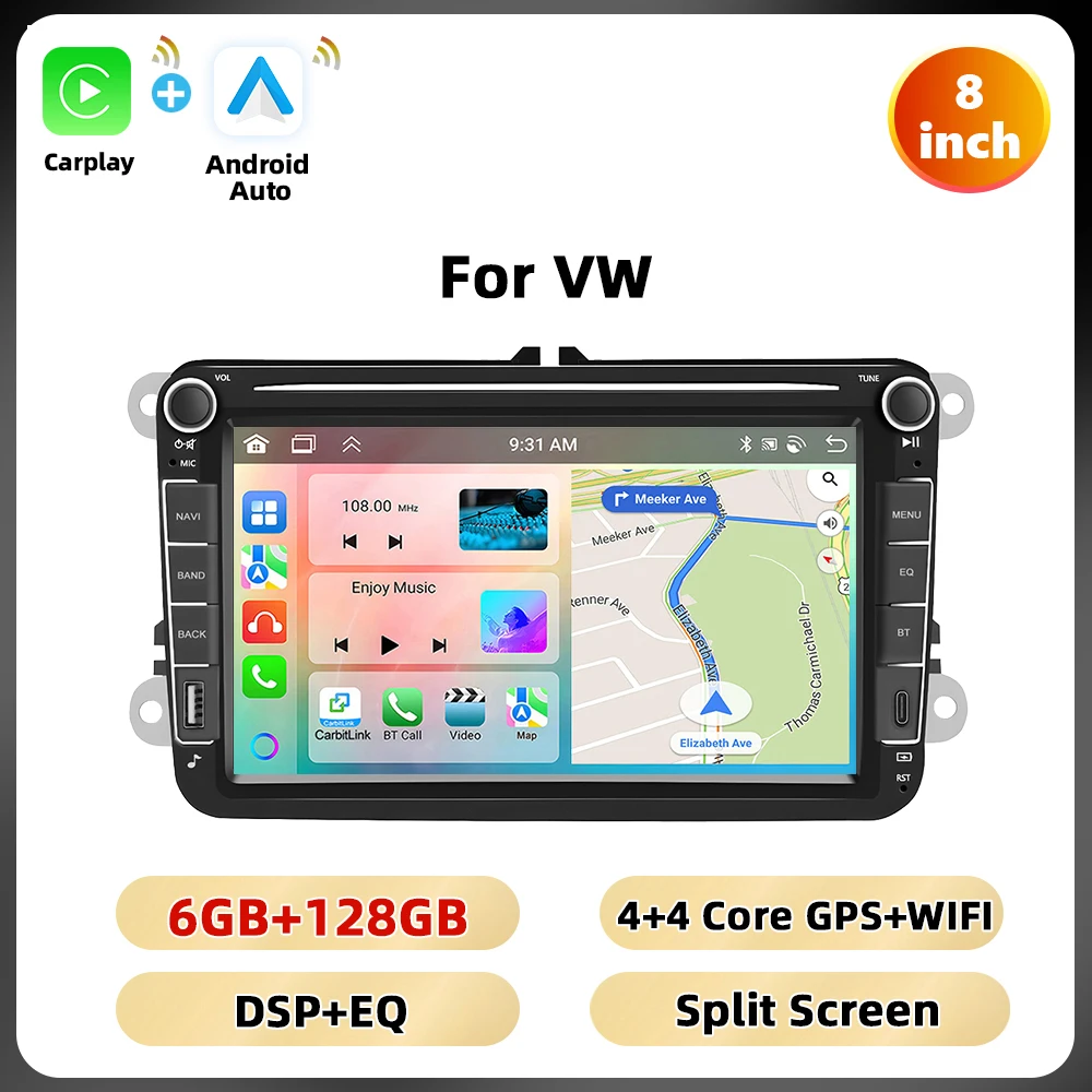 Podofo 6 + 128G 7 ''/8''/9 ''Autoradio voor VW/PASSAT/GOLF/POLO/BORA Multimedia Speler Android Auto Carplay WIFI GPS EQ Auto Audio