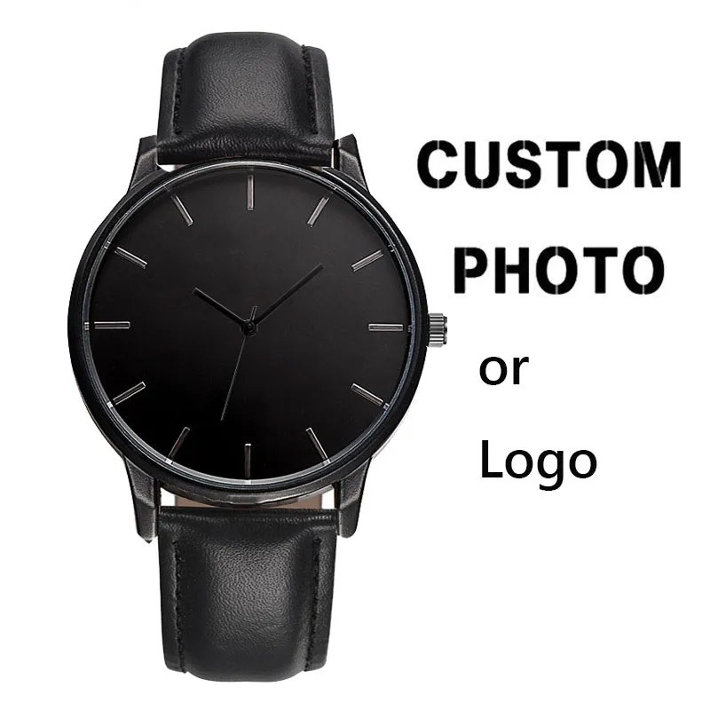 Semplice orologio da uomo nero a 3 lancette Movimento giapponese in vera pelle di buona qualità Crea orologi al quarzo OEM con etichetta privata con logo