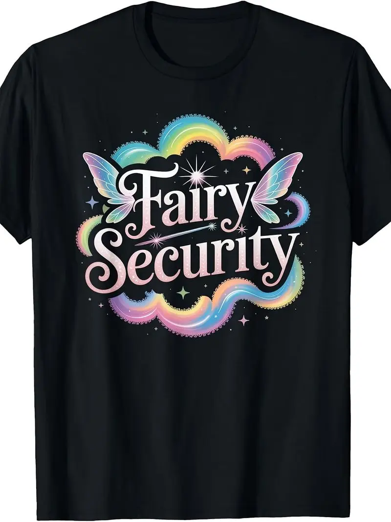 Fairy Security Funny Halloween Costume Dad Mom Group T-Shirt Retro Casual Crew Neck Printed T-Shirt Comfortable Machine Washable