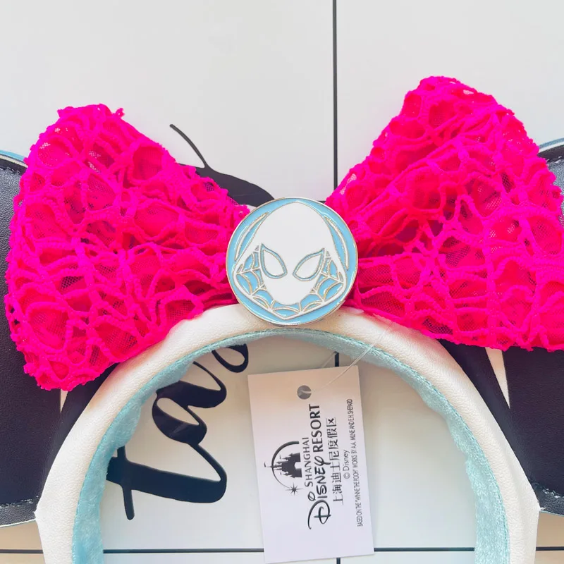 2024 New Disney Ghost-Spider Ear Headband For Adults Women Pink Lace Bow PU Leather Mickey Ear Bag