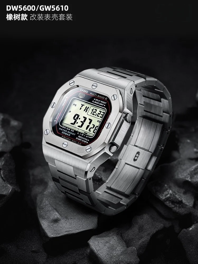 DW5600 GW-M5610 GW-B5600 Modified stainless steel bezel and watchband For G-SHOCK Casio 5600 5610 Metal case strap Mod Kit set