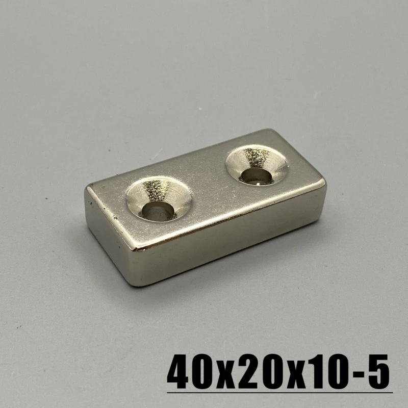 1/2/3/5/10Pcs 40x20x10-5mm N35 Neodymium Magnet 40x20x10 Hole 5mm Countersunk Double Holes Block Strong Permanent Magnetic Imane