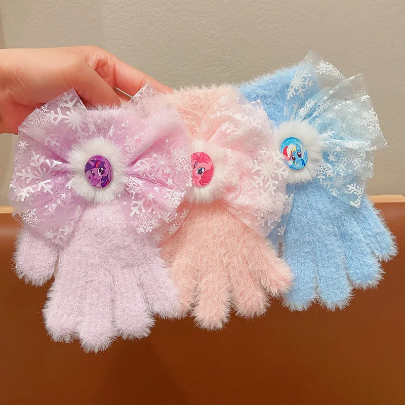 Miniso リトルポニー漫画本物の子供用ニット手袋かわいい甘い弓男の子と女の子秋と冬ぬいぐるみ暖かい