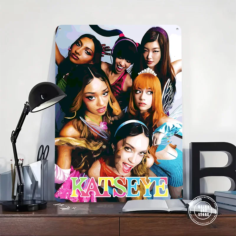 Katseye Group Portrait Tin Plaque Poster Customized Wall Art Retro Vintage Metal Signs for Room Home and Decoration Gaming House