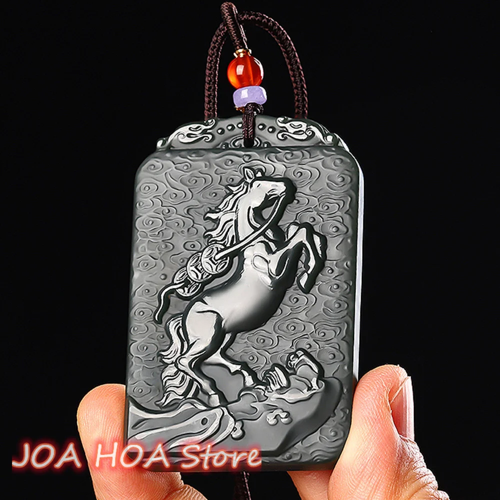 Hot Explosion AAAAA Hetian Jade Landscape Horse Brand Lucky Pendant Amulet Quality Necklace Exquisite Chain Fine Jewelry