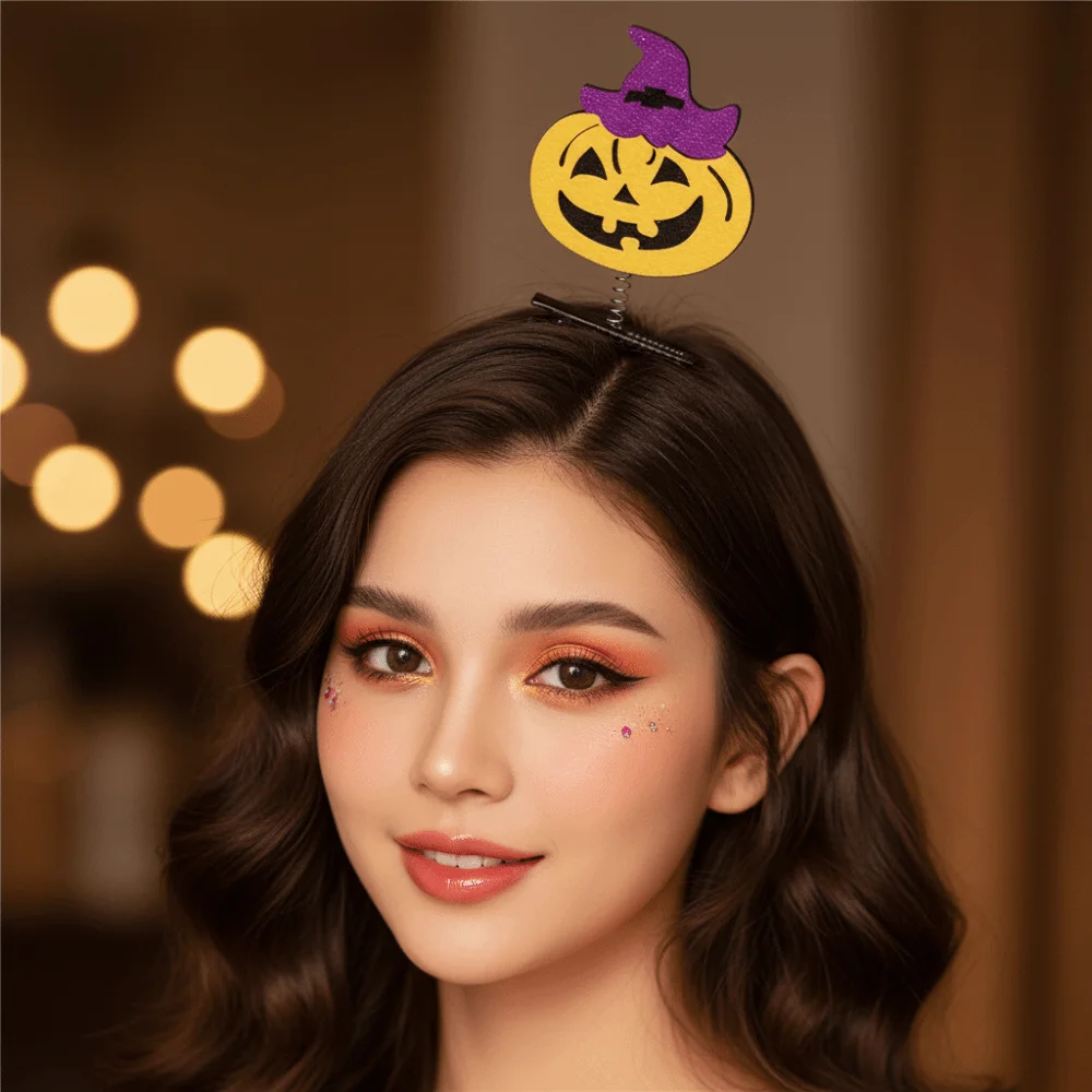Spring Loaded Halloween Hair Clips Glittery Shaking Effect Spring Hairpins Felt Fabric Mesh Bowknot Gothic Duckbill Clips
