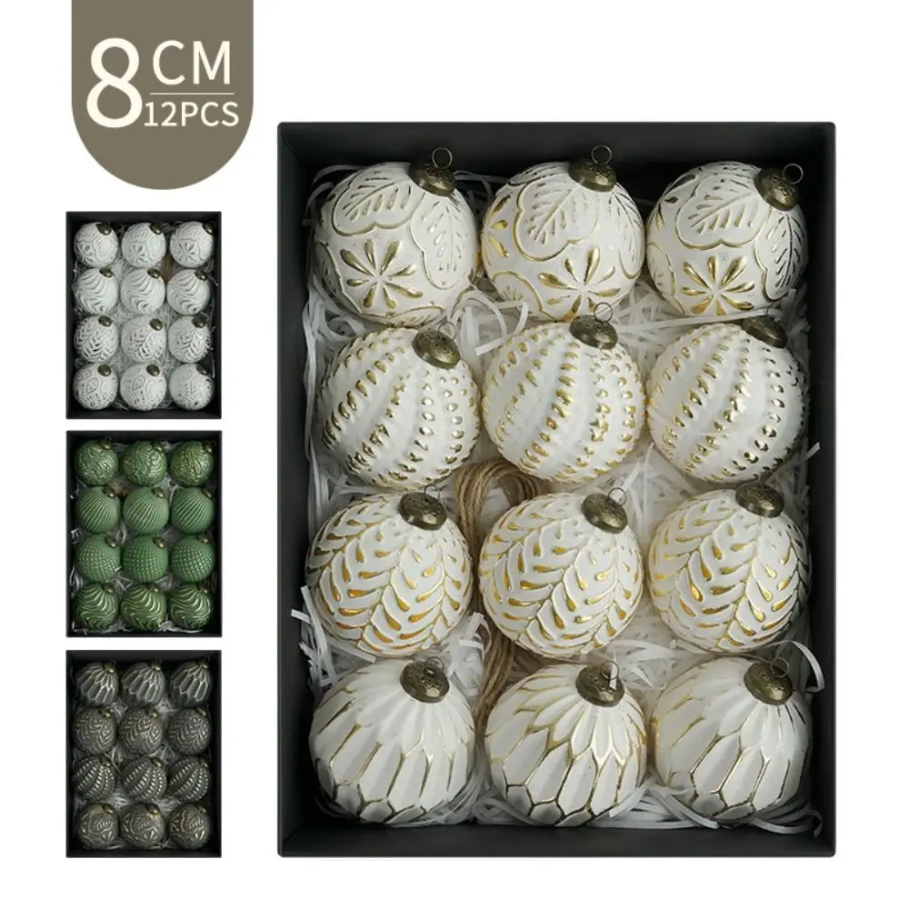 

12 шт., 8 см, подвеска в виде рождественской елки, ретро небьющиеся рождественские подвесные шары, многоразовые элегантные рождественские елочные украшения