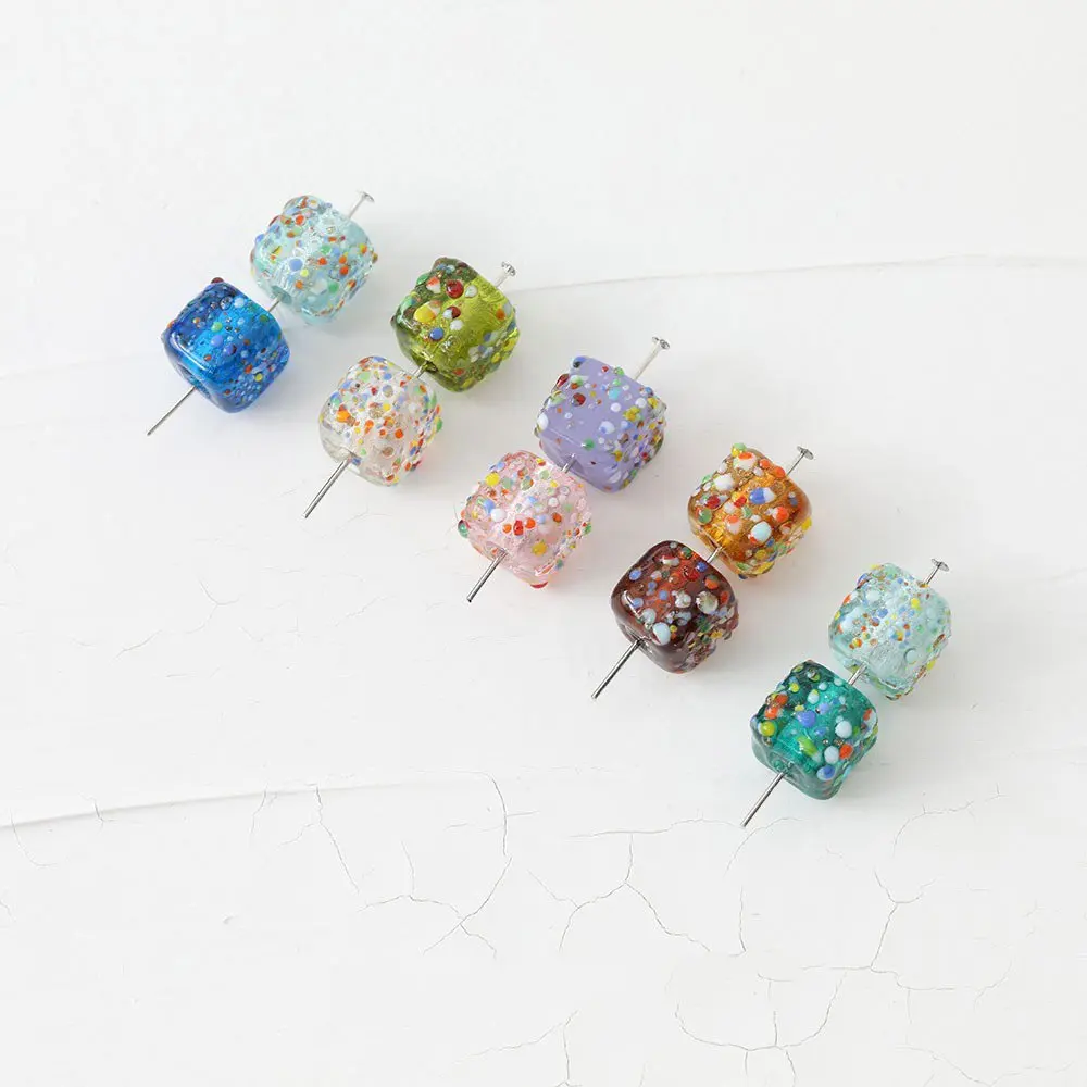 4PCS 11mm Square Color Spots Glass Bead Including Silver Foil Pendant Charms for Jewelry Making Bracelet DIY Accessories