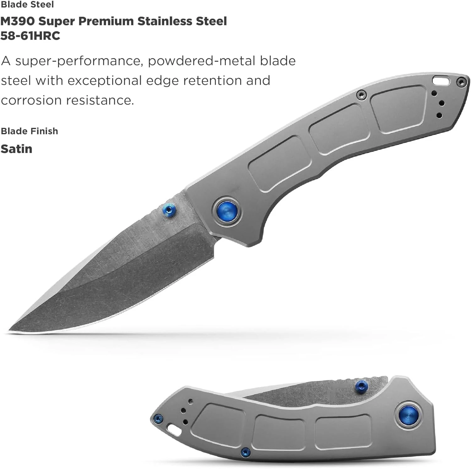 Bm 748 EDC Knife with Gray Titanium Handle (Folding Knife) m390 steel blade