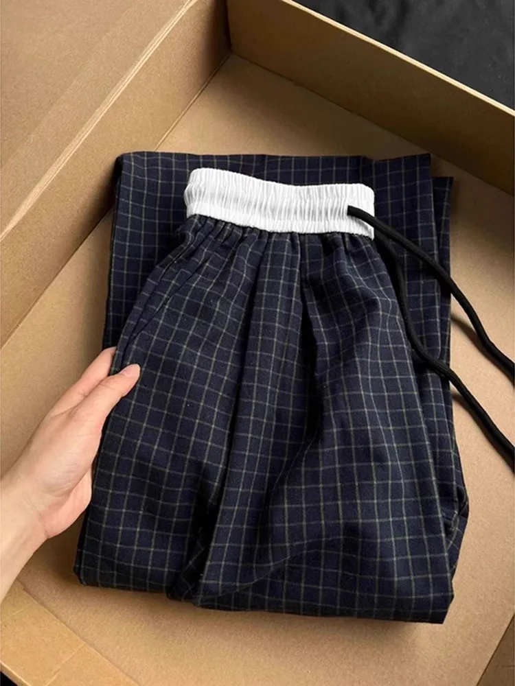 

Qui Dry Plaid Straight Leg Pants Men's Summer Thin American Sle Loose Fit Casual Trousers Youth Faion Breathable