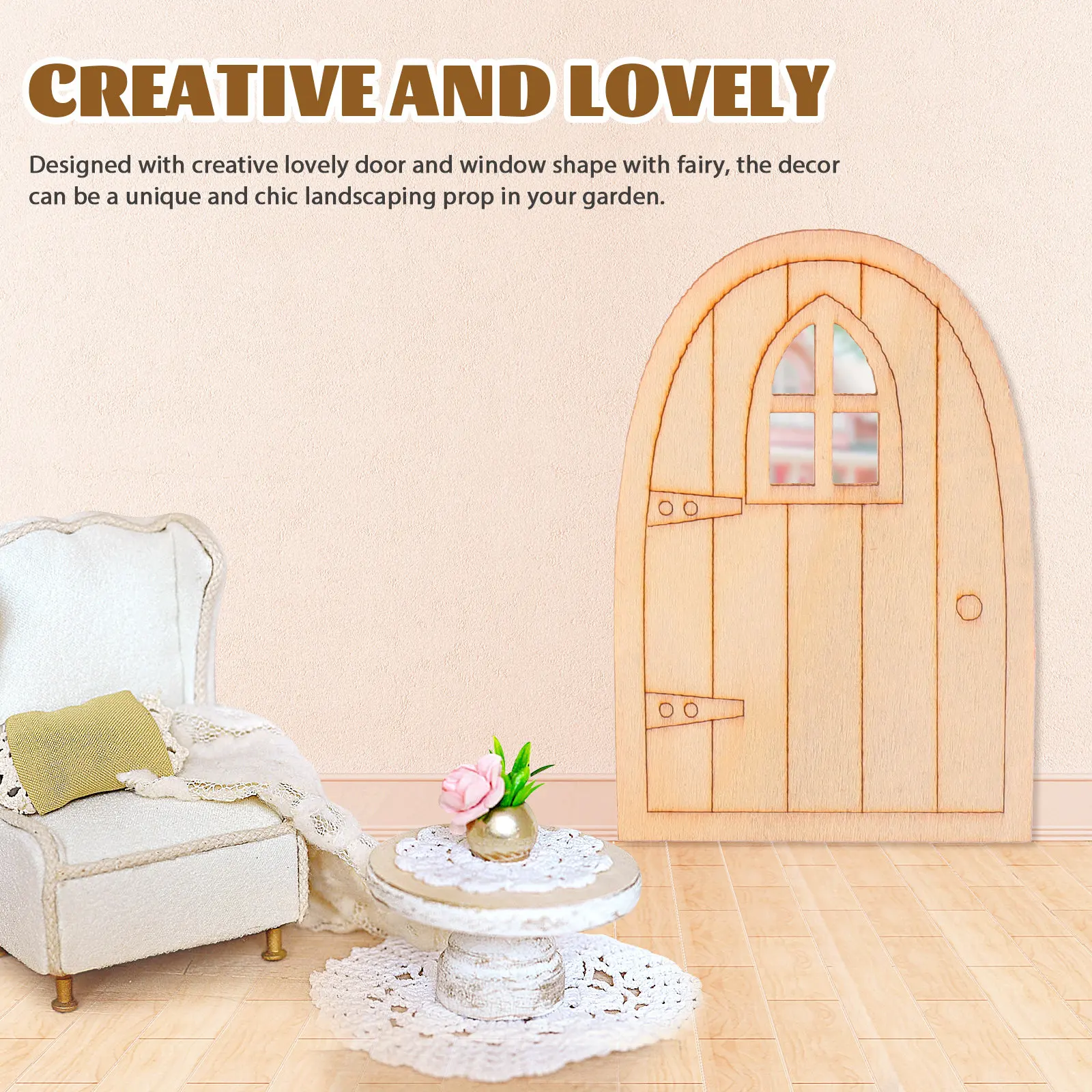 

5 Sets Fairy Door Small Wooden Garden Tree Decoration Creative Miniature Wood Door Hanging Ornament for Outdoor Landscape