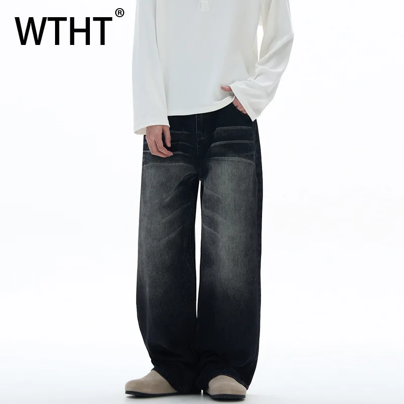 

WTH мода 202, осенние мужские джинсовые брюки с градиентным дизайном, новые модные повседневные прямые джинсы с высокой талией, мужские 2A2326