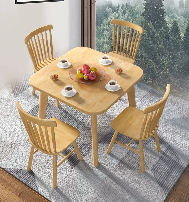 

Furniture Nordic all solid wood dining table household small family size small four square table log wind square