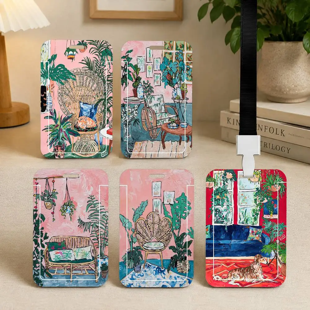 European Nostalgic Retro Oil Painting Sofa Cat Grass Card Holder Cardcase Bank Credit Student ID Subway Work Permit Badge Holder