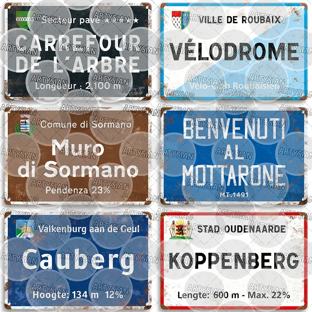 Artysian Tour de France Metal Plaque Cycling Race Cycling Landmark Road Signs Austria Italy Alpe d Huez Alto de L Angliru Poggio