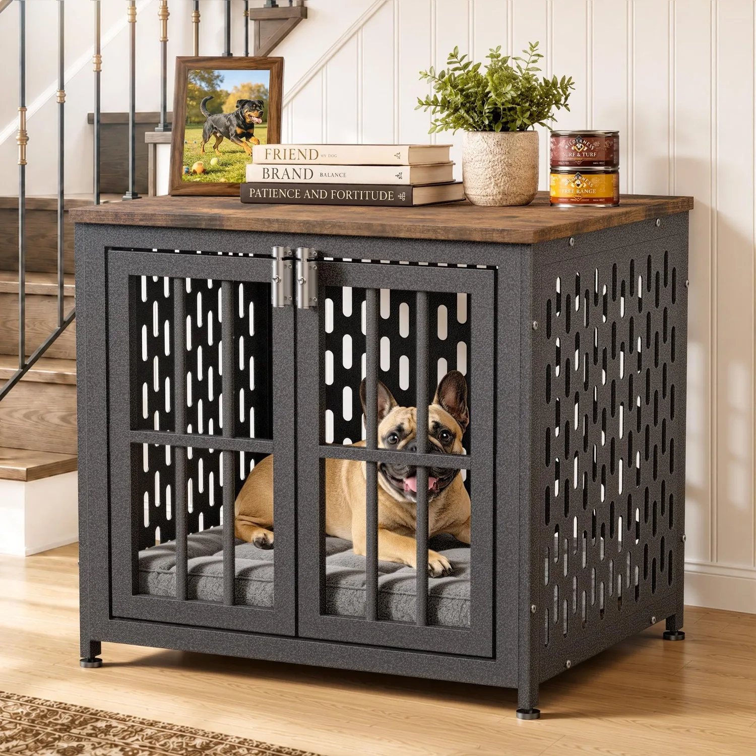 Heavy Duty Dog Crate Furniture, 26 inch Dog Crate for Small Dogs Aged Black | Escape Proof Dog Crate with 2 Latches