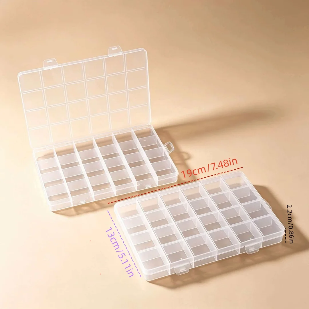 2 Pcs/Pack 24-Compartment Transparent Jewelry Box, Plastic Storage Container with Adjustable Dividers, for Jewelry, Crafts, and Beads
