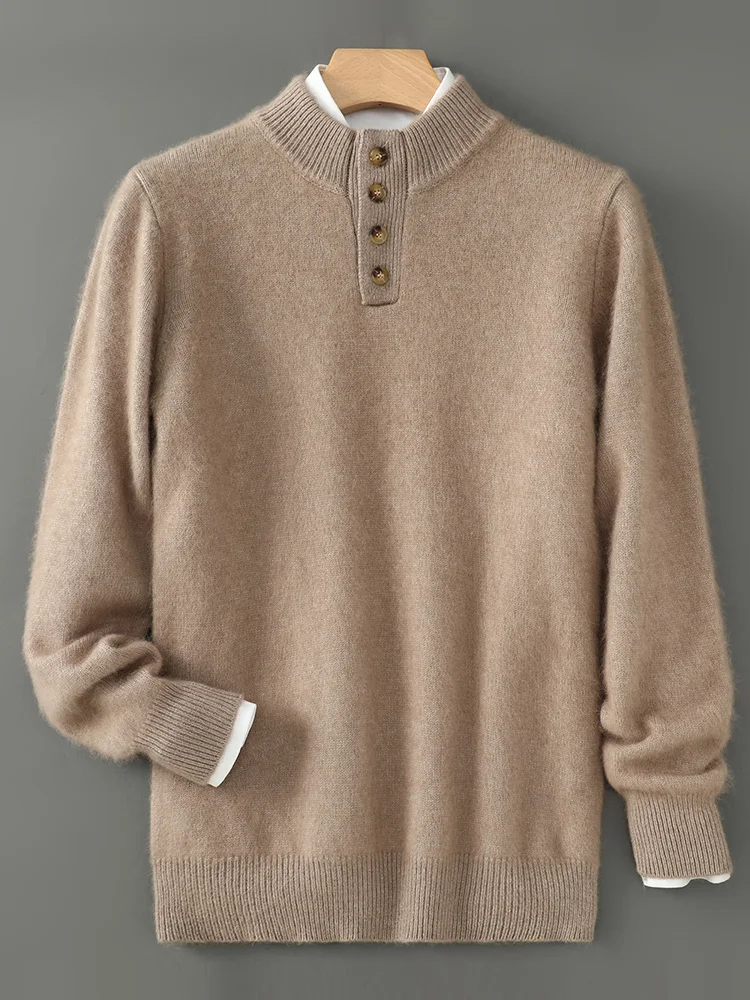 

High Quality Men 100% Mink Cashmere Sweater Mock Neck Mink Cashmere Pullover Autumn Winter Long Sleeve Knitwear Smart Casual Top