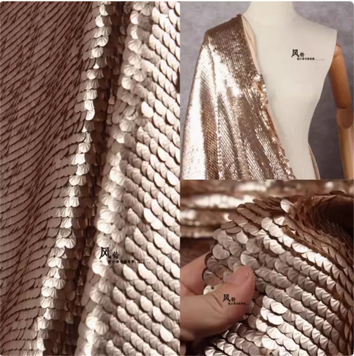 

Encrypted three-dimensional metal texture fish scale stage sequin fabric, high-end mesh half meter