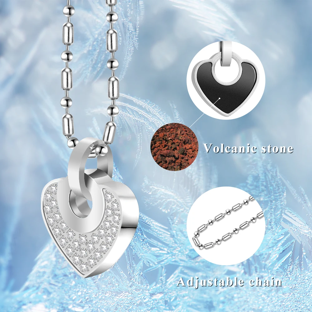 Surgical Grade Titanium Steel Heart Pendant for Women Diamond Volcanic Stone Necklace - Fashionable Jewelry for Sleep & Balance