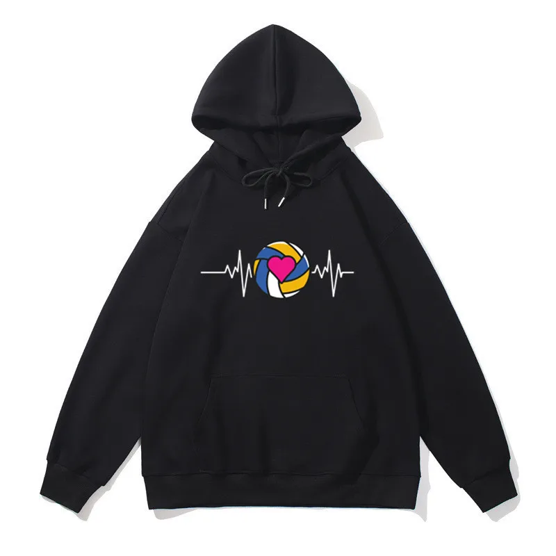 Volleyball Heartbeat Casual Streetwear Harajuku Men Women Cotton Hoodies Sweatshirts