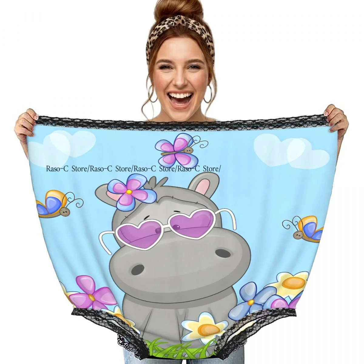 Funny Granny Underwear Cute Hippo With Flowers And Butterflies Gag Gift Granny Panties