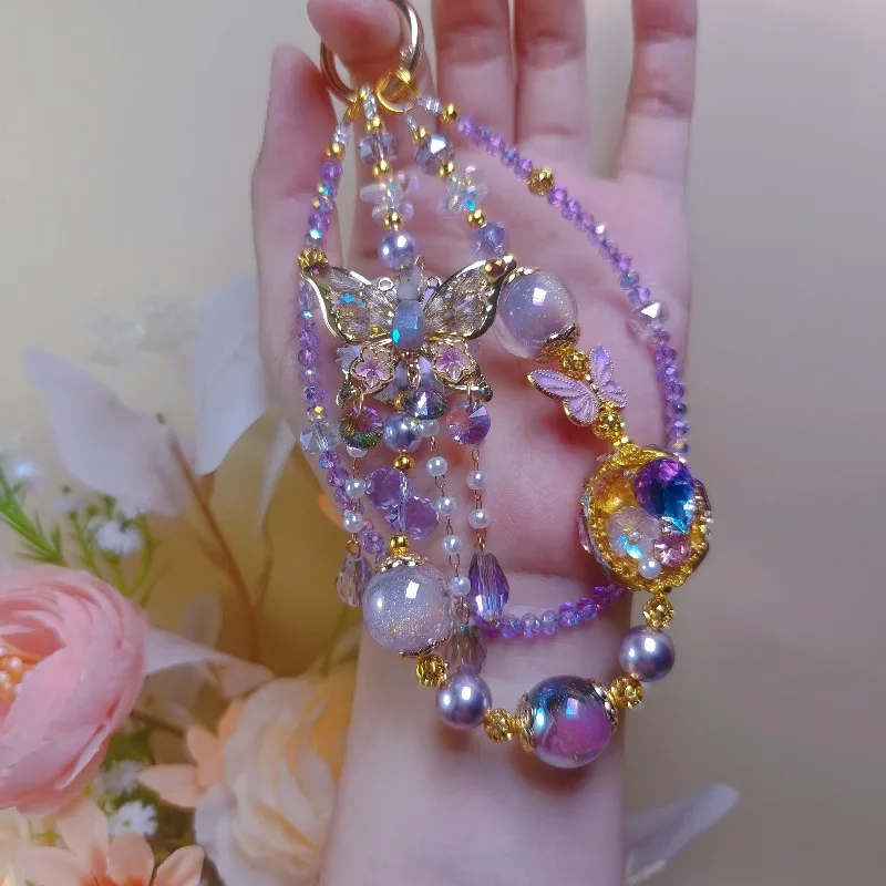 

Ins New Heidi Crystal Glazed Pearl Butterfly Fringed DIY Design Beaded Phone Chain Bag Hanging Keychain Jewelry Fancy Chains