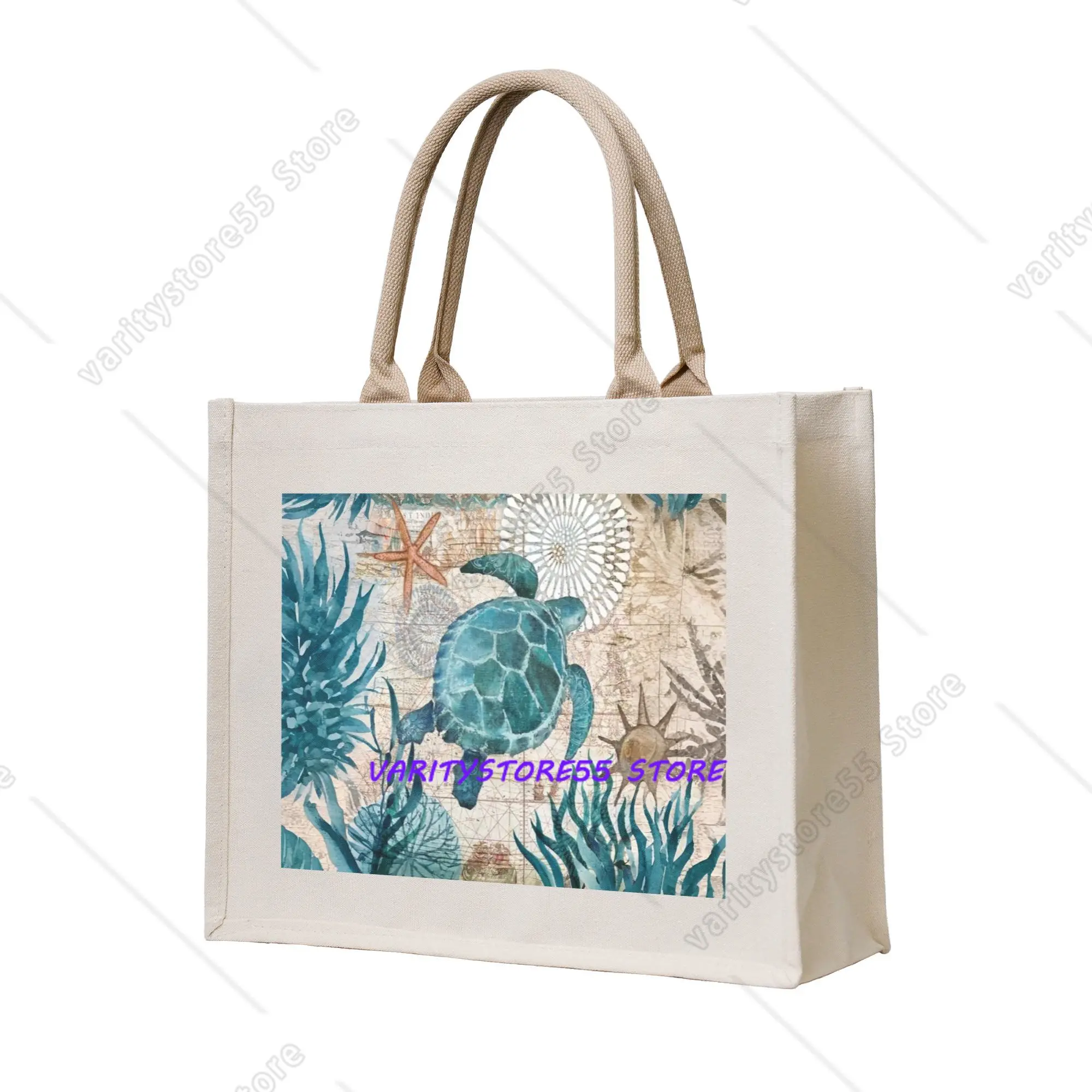 Reusable Starfish Sea Turtle Shells Sailing Shopping Bag Women Tote Bag Portable Retro Hot Grocery Shopper Bags