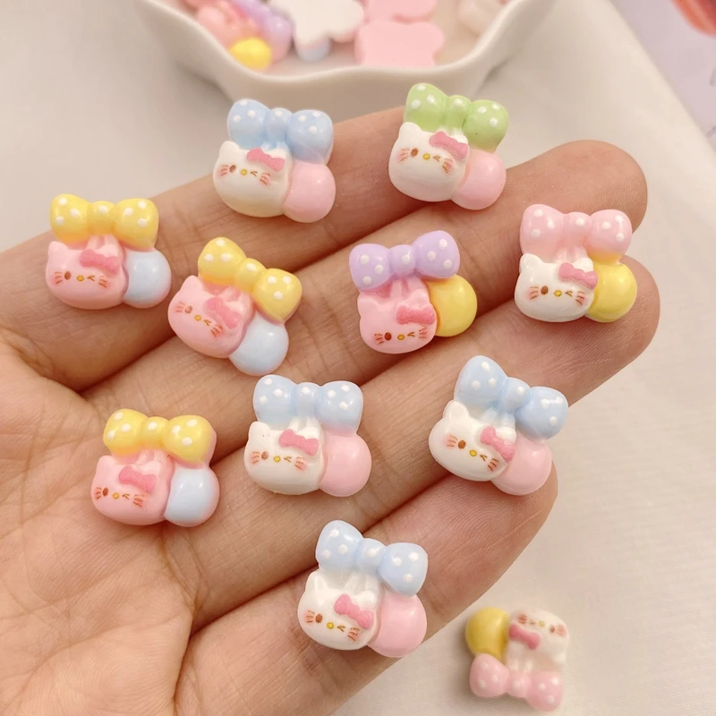 20Stuks Hars Cute Cute cartoon cherry kitten Platte Achterkant Bloem Plakboek Bruiloft Applique Ambachten Diy Nail Art Decor