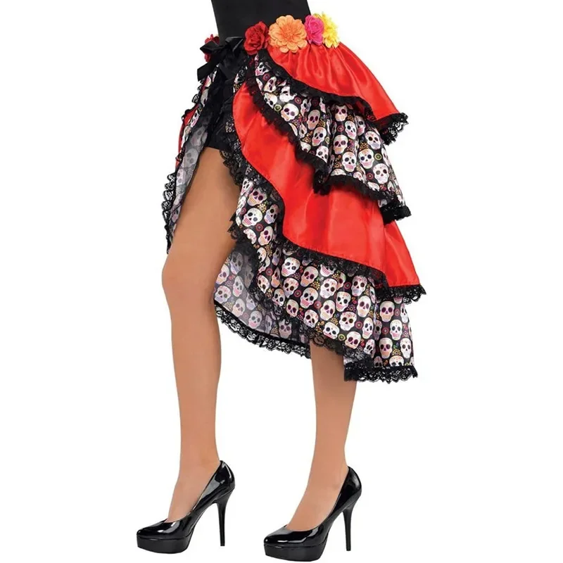 Halloween Skeleton Sugar Skull Flower Tutu Irregular Skirt Day of The Dead Ghost Bride Zombie Vampire Cosplay Costume