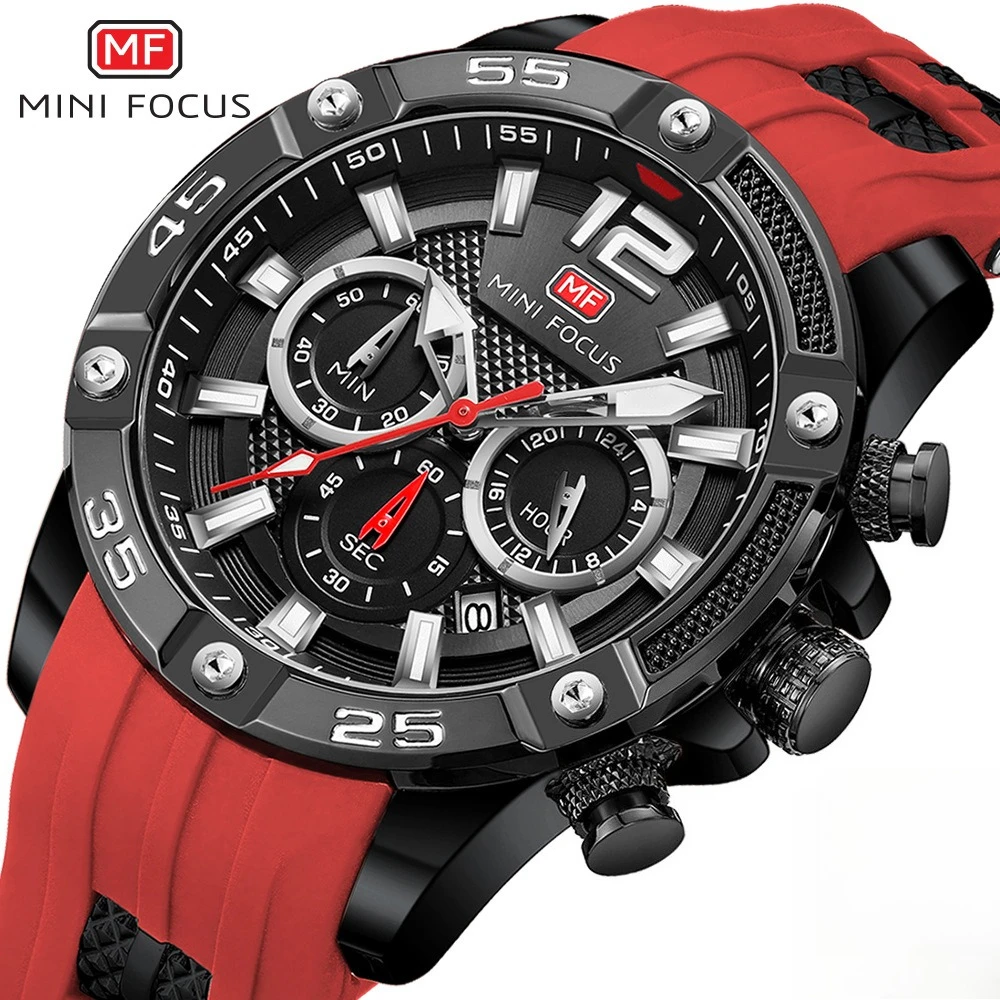 MINI FOCUS 2026 NEW Men Quartz Watch Chronograph Silicone Strap Sports Wristwatch Date Display Waterproof Male Casual Clock