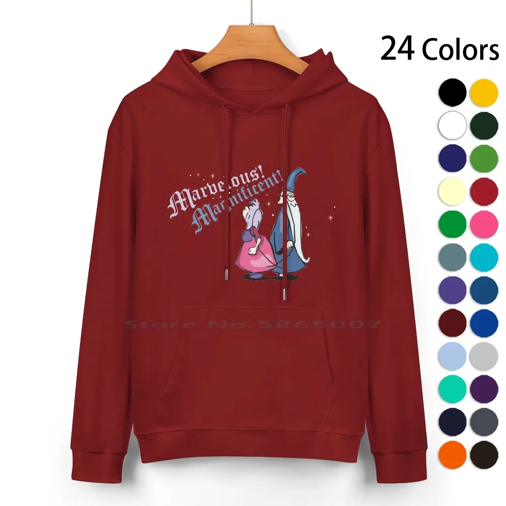 Wizard Duel Pure Cotton Hoodie Sweater 24 Colors Madame Mim Merlin Wizard Duel Sword Stone Magic 100% Cotton Hooded Sweatshirt