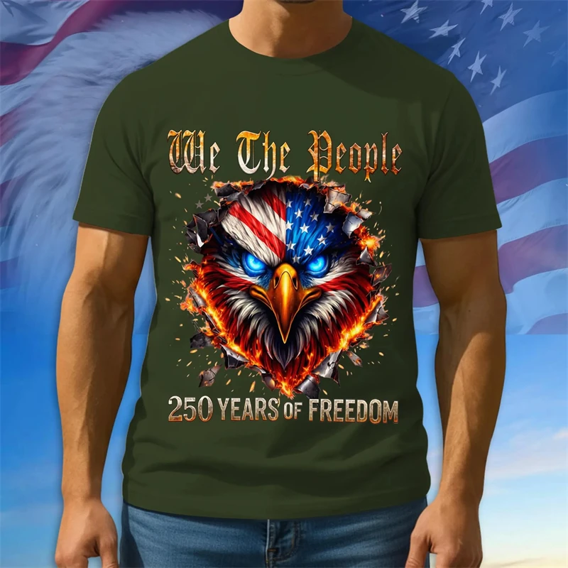 We The People Of The United States Independence Day T-shirt For Men 3D Print Cool Flame Bald Eagle Short Sleeve T Shirt July 4