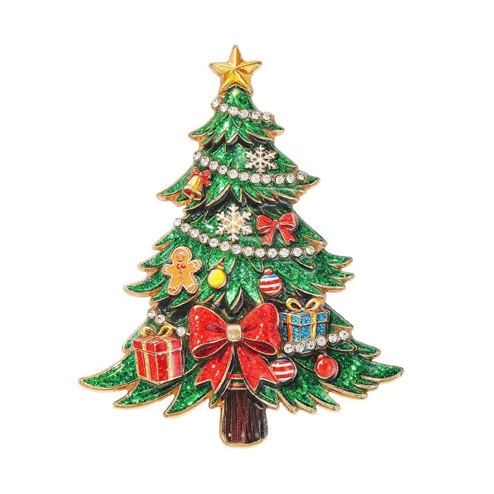 Alloy Material Christmas Theme Brooch Enamel Finish Rhinestone Decor Holiday Lapel Pin Holiday Theme Pumpkin Wreath Tree Design