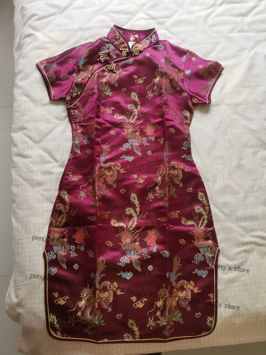 Lake Blue Cheongsam Short Qipao Chinese Traditional Dresses Handmade Button Flower Dragon Vestidos New Year Festival Party Wear