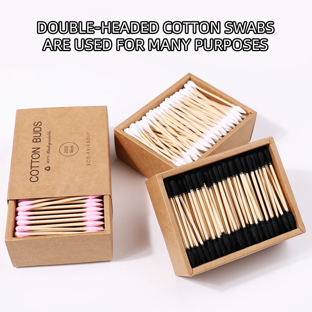 200Pcs/box Nails Wood Cotton Swab Clean Sticks Bud Tip Wooden Cotton Head Manicure Detail Corrector Nail Polish Remover Art Tool