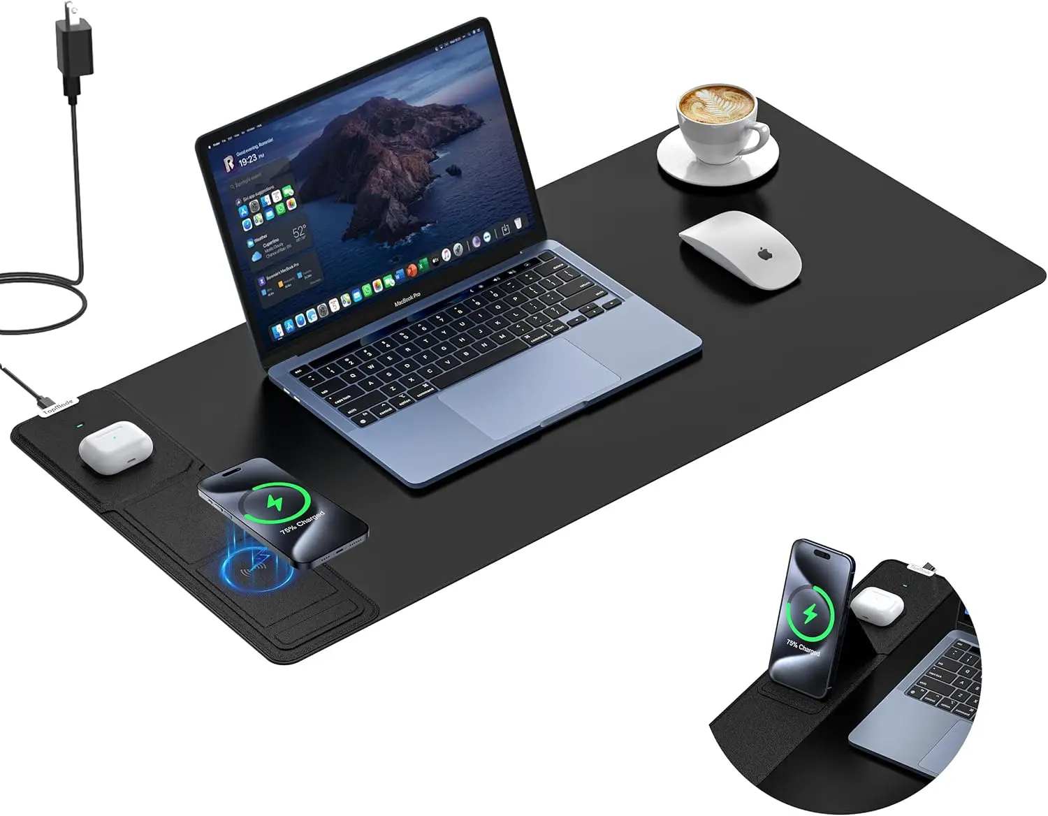 Wireless Charging Mouse Pad with Phone Holder, 31.5" Large Desk Mat, Gaming Mousepad with Smooth Surface, Non-Slip Base