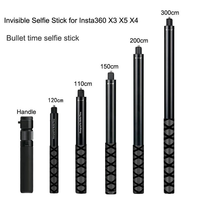 Bastão de Selfie Invisível de 300cm, Monopé Extensível para Câmeras de Ação Insta360 X4 X3 X5