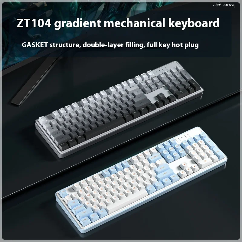 Neutral Zt104 Gradient Mechanical Keyboard Customized Gasket Structure Full Key Hot-Swappable Office Esports Ball Cap Keyboard