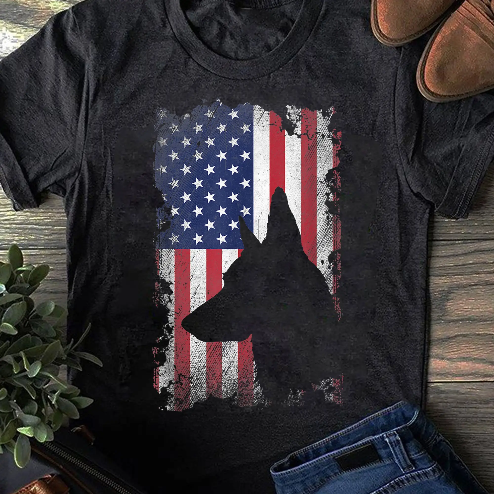 Patriotic German Shepherd American Flag USA Dog Lover T Shirt