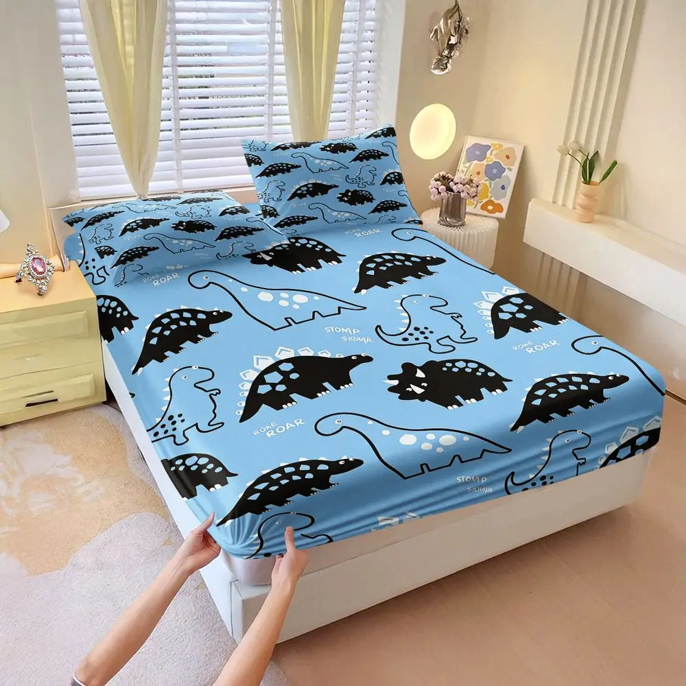 Dinosaur Print Fitted Sheet Set Bed Sheet Set Teen Bedding Set Soft Elastic Fabric for Bedroom Home Decor Durable Print