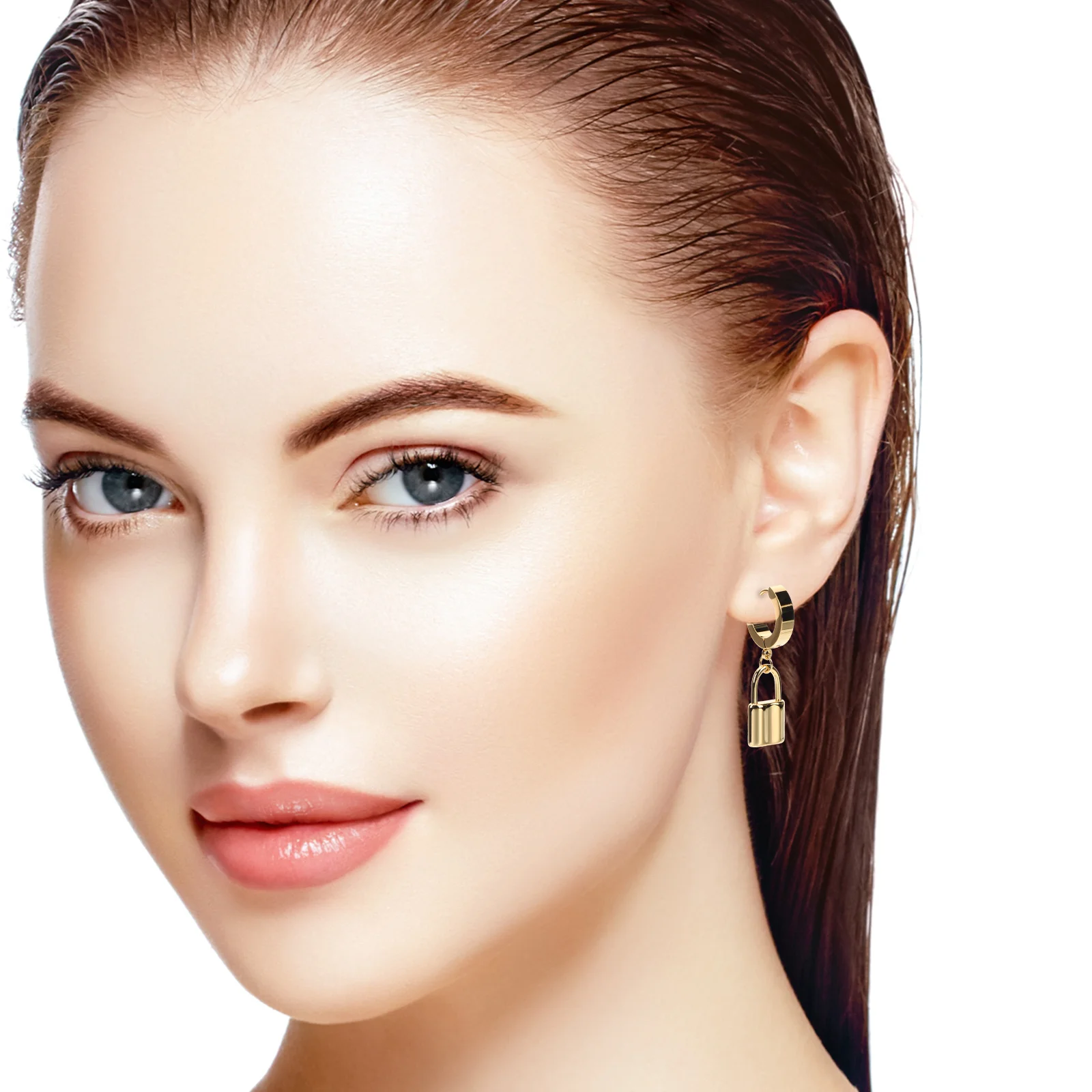 

1Pair Lightweight Titanium Steel Lock Hoop Earrings Women Trendy Fashion Jewelry for Any Occasion Woman Earrings