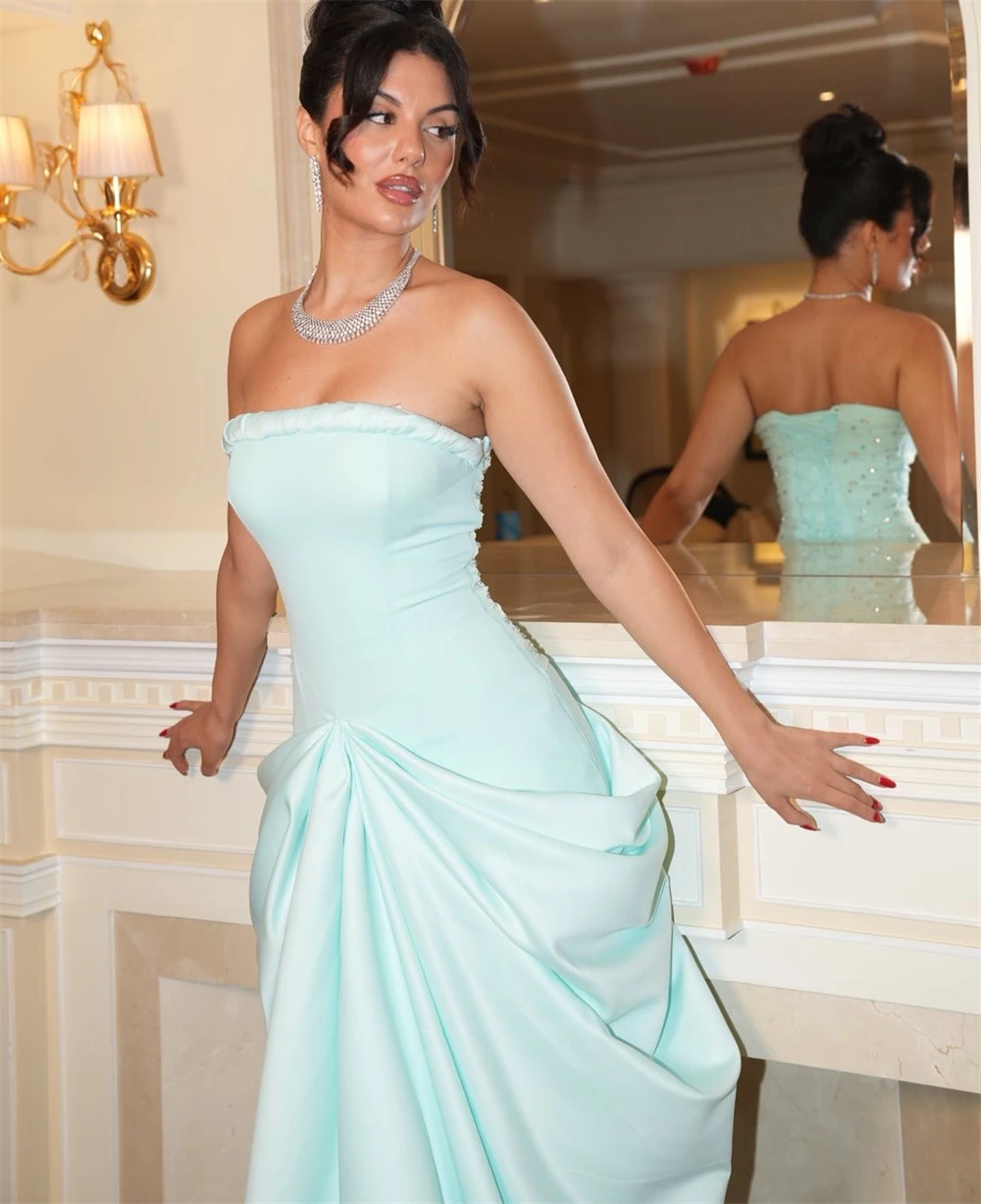 Mila Customized Light Blue Strapless Mermaid Corset Prom Dress Sleeveless Crystal Vestidos De Noche Floor-Length Formal Evening image 3